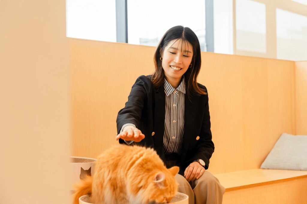 MOFFの働き方：先輩社員の声キャットカフェモフでの様子